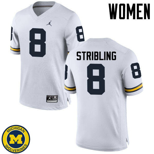 Women's Michigan Wolverines #8 Channing Stribling White Player Jersey